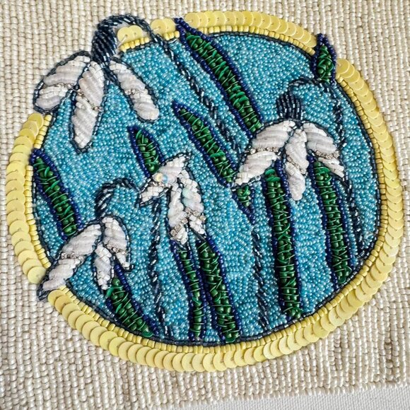 The Fiona Large Beaded Clutch Blue White Floral - Picture 2 of 3